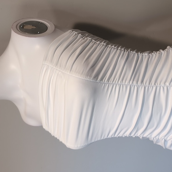 SHEIN White Strapless Bodycon Ruched Mini Dress Size Small - Picture 2 of 9